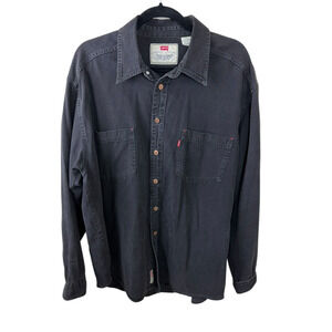 LEVIS JEANSWEAR Vintage 90s Red Tab Faded Black Denim Shirt XL Metal Buttons